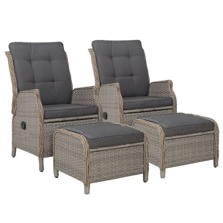 Garden Set of 2 Recliner Chairs Sun lounge Outdoor Patio Furniture Wicker Sofa Lounger Kings Warehouse