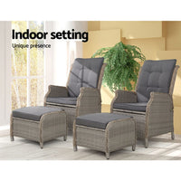 Garden Set of 2 Recliner Chairs Sun lounge Outdoor Patio Furniture Wicker Sofa Lounger Kings Warehouse