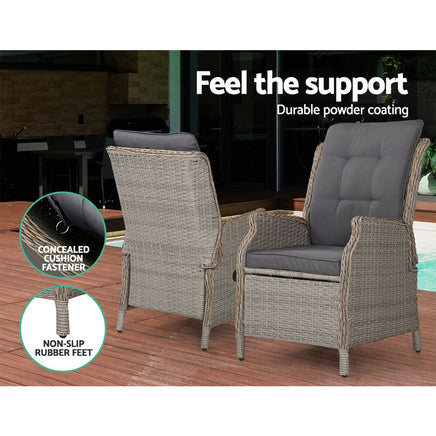 Garden Set of 2 Recliner Chairs Sun lounge Outdoor Patio Furniture Wicker Sofa Lounger Kings Warehouse