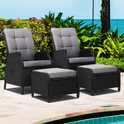 Garden Set of 2 Recliner Chairs Sun lounge Outdoor Setting Patio Furniture Wicker Sofa Kings Warehouse