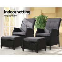 Garden Set of 2 Recliner Chairs Sun lounge Outdoor Setting Patio Furniture Wicker Sofa Kings Warehouse