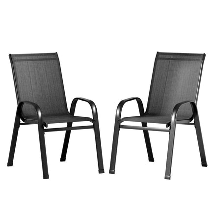 Gardeon 2PC Outdoor Dining Chairs Stackable Lounge Chair Patio Furniture Black Furniture Kings Warehouse