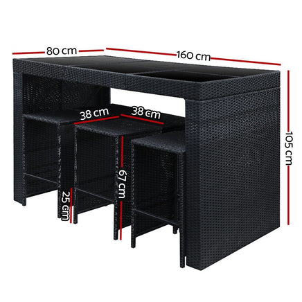 Gardeon 7-Piece Outdoor Bar Set Dining Table Stools Wicker Patio Setting Furniture Kings Warehouse