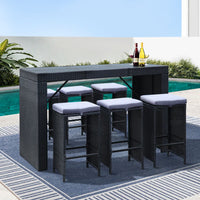 Gardeon 7-Piece Outdoor Bar Set Dining Table Stools Wicker Patio Setting Furniture Kings Warehouse