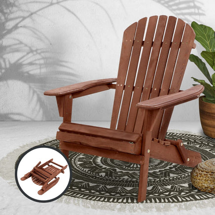 Gardeon Adirondack Outdoor Chairs Wooden Foldable Beach Chair Patio Furniture Brown Furniture Kings Warehouse