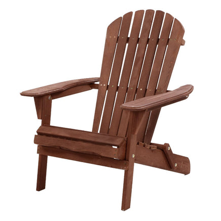 Gardeon Adirondack Outdoor Chairs Wooden Foldable Beach Chair Patio Furniture Brown Furniture Kings Warehouse