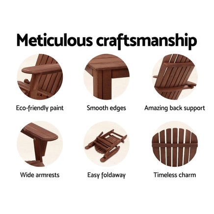 Gardeon Adirondack Outdoor Chairs Wooden Foldable Beach Chair Patio Furniture Brown Furniture Kings Warehouse