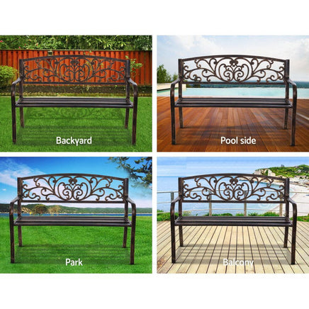 Gardeon Cast Iron Garden Bench - Bronze Summer Sale Kings Warehouse