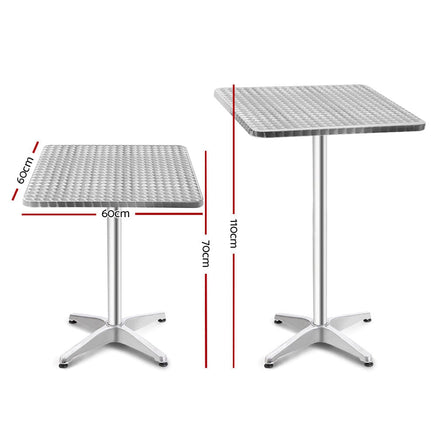 Gardeon Outdoor Bar Table Adjustable Aluminium Square 70/110cm Furniture Kings Warehouse