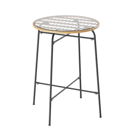 Gardeon Outdoor Bar Table Wicker Dining Bistro Patio Balcony Glass Table Steel Furniture Kings Warehouse