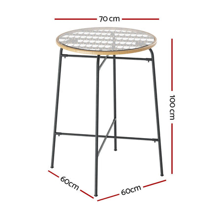 Gardeon Outdoor Bar Table Wicker Dining Bistro Patio Balcony Glass Table Steel Furniture Kings Warehouse