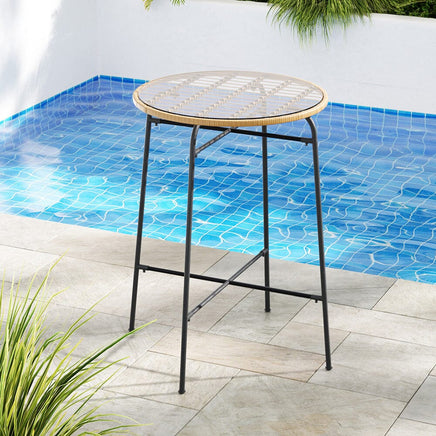 Gardeon Outdoor Bar Table Wicker Dining Bistro Patio Balcony Glass Table Steel Furniture Kings Warehouse