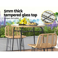 Gardeon Outdoor Bar Table Wicker Dining Bistro Patio Balcony Glass Table Steel Furniture Kings Warehouse
