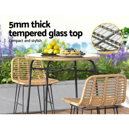 Gardeon Outdoor Bar Table Wicker Dining Bistro Patio Balcony Glass Table Steel Furniture Kings Warehouse