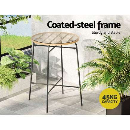 Gardeon Outdoor Bar Table Wicker Dining Bistro Patio Balcony Glass Table Steel Furniture Kings Warehouse