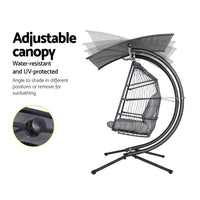 Gardeon Outdoor Egg Swing Chair Wicker Furniture Pod Stand Canopy 2 Seater Grey Furniture Kings Warehouse