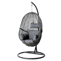 Gardeon Outdoor Egg Swing Chair Wicker Rattan Furniture Pod Stand Cushion Black Furniture Kings Warehouse