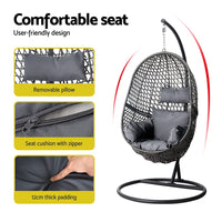 Gardeon Outdoor Egg Swing Chair Wicker Rattan Furniture Pod Stand Cushion Black Furniture Kings Warehouse