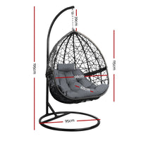 Gardeon Outdoor Egg Swing Chair Wicker Rattan Furniture Pod Stand Cushion Grey Furniture Kings Warehouse