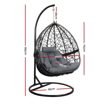 Gardeon Outdoor Egg Swing Chair Wicker Rattan Furniture Pod Stand Cushion Grey Furniture Kings Warehouse