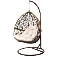 Gardeon Outdoor Egg Swing Chair Wicker Rattan Furniture Pod Stand Cushion Latte Furniture Kings Warehouse