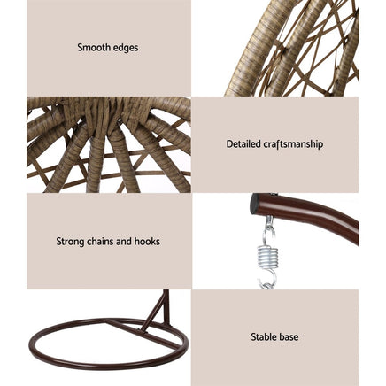 Gardeon Outdoor Egg Swing Chair Wicker Rattan Furniture Pod Stand Cushion Latte Furniture Kings Warehouse