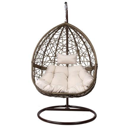 Gardeon Outdoor Egg Swing Chair Wicker Rattan Furniture Pod Stand Cushion Latte Furniture Kings Warehouse
