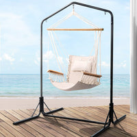 Gardeon Outdoor Hammock Chair with Stand Swing Hanging Hammock Garden Cream Big Discounts on Christmas Entertaining Kings Warehouse
