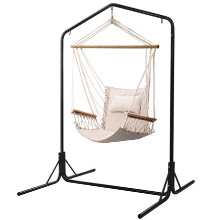 Gardeon Outdoor Hammock Chair with Stand Swing Hanging Hammock Garden Cream Big Discounts on Christmas Entertaining Kings Warehouse