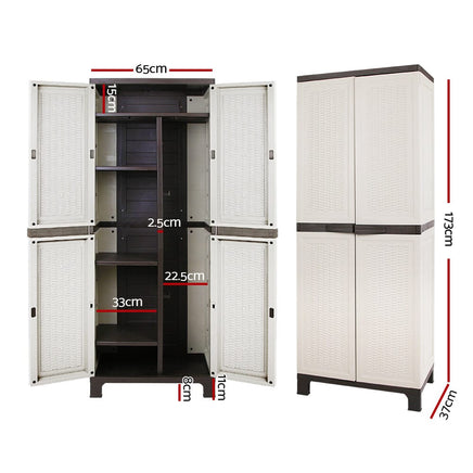 Gardeon Outdoor Storage Cabinet Box 173cm Lockable Cupboard Sheds Adjustable Rattan Beige Home & Garden Kings Warehouse