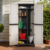 Gardeon Outdoor Storage Cabinet Box 173cm Lockable Cupboard Sheds Adjustable Rattan Beige Home & Garden Kings Warehouse