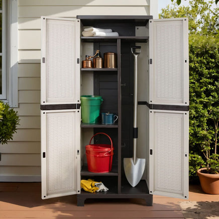 Gardeon Outdoor Storage Cabinet Box 173cm Lockable Cupboard Sheds Adjustable Rattan Beige Home & Garden Kings Warehouse