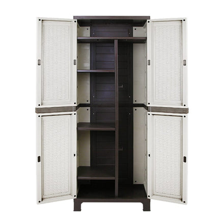 Gardeon Outdoor Storage Cabinet Box 173cm Lockable Cupboard Sheds Adjustable Rattan Beige Home & Garden Kings Warehouse
