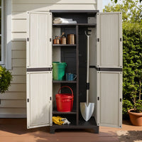 Gardeon Outdoor Storage Cabinet Box 173cm Lockable Cupboard Sheds Garage Adjustable Beige Home & Garden Kings Warehouse