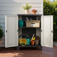 Gardeon Outdoor Storage Cabinet Box 92cm Lockable Cupboard Sheds Adjustable Rattan Beige Home & Garden Kings Warehouse