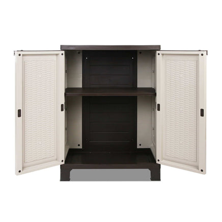 Gardeon Outdoor Storage Cabinet Box 92cm Lockable Cupboard Sheds Adjustable Rattan Beige Home & Garden Kings Warehouse