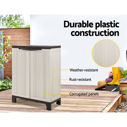 Gardeon Outdoor Storage Cabinet Box 92cm Lockable Cupboard Sheds Garage Adjustable Beige Home & Garden Kings Warehouse