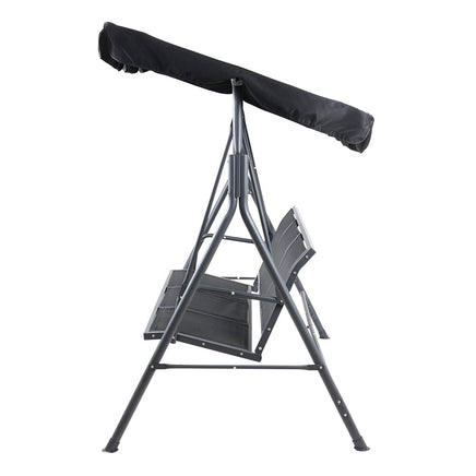 Gardeon Outdoor Swing Chair Garden Bench Furniture Canopy 3 Seater Mesh Black Furniture Kings Warehouse