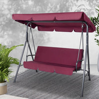 Gardeon Outdoor Swing Chair Garden Bench Furniture Canopy 3 Seater Wine Red Furniture Kings Warehouse