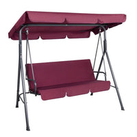 Gardeon Outdoor Swing Chair Garden Bench Furniture Canopy 3 Seater Wine Red Furniture Kings Warehouse