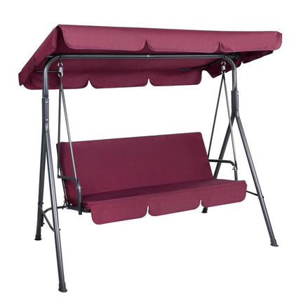 Gardeon Outdoor Swing Chair Garden Bench Furniture Canopy 3 Seater Wine Red Furniture Kings Warehouse
