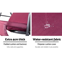 Gardeon Outdoor Swing Chair Garden Bench Furniture Canopy 3 Seater Wine Red Furniture Kings Warehouse