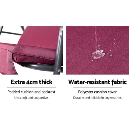 Gardeon Outdoor Swing Chair Garden Bench Furniture Canopy 3 Seater Wine Red Furniture Kings Warehouse