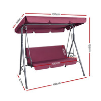 Gardeon Outdoor Swing Chair Garden Bench Furniture Canopy 3 Seater Wine Red Furniture Kings Warehouse