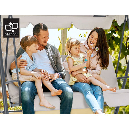 Gardeon Outdoor Swing Chair Garden Chair Bench Furniture Canopy 3 Seater Beige Furniture Kings Warehouse