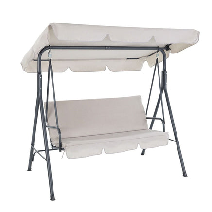 Gardeon Outdoor Swing Chair Garden Chair Bench Furniture Canopy 3 Seater Beige Furniture Kings Warehouse