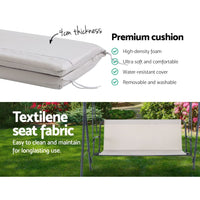 Gardeon Outdoor Swing Chair Garden Chair Bench Furniture Canopy 3 Seater Beige Furniture Kings Warehouse