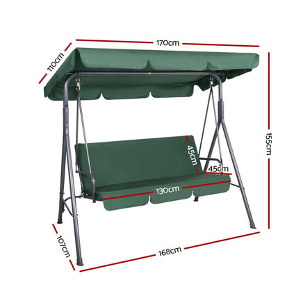 Gardeon Outdoor Swing Chair Garden Chair Bench Furniture Canopy 3 Seater Green Furniture Kings Warehouse