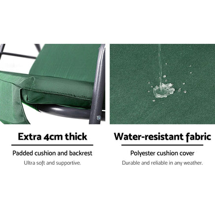 Gardeon Outdoor Swing Chair Garden Chair Bench Furniture Canopy 3 Seater Green Furniture Kings Warehouse