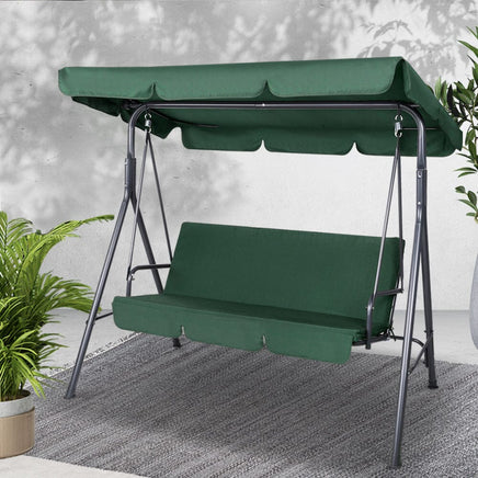 Gardeon Outdoor Swing Chair Garden Chair Bench Furniture Canopy 3 Seater Green Furniture Kings Warehouse